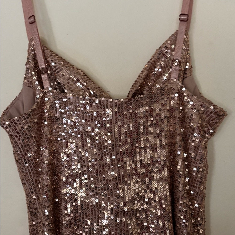 MARINA Women’s Rose Gold Sequin Spaghetti Strap Dress - Picture 6 of 8